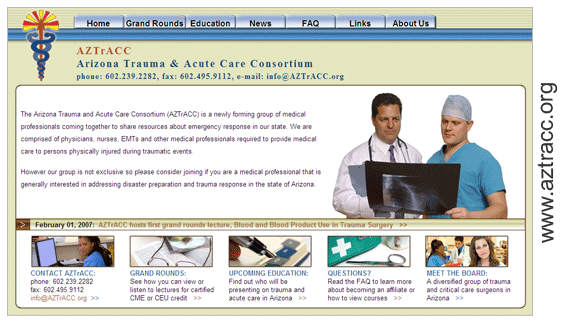 Arizona Trauma and Acute Care Consortium, AZTrACC, offers CME and nursing CEU courses for physicians, nurses, EMTs and other medical professionals.